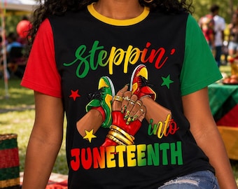 Stepping into Juneteenth 3D Shirt, Remembering My Ancestors Weren't Free in 1776, 1865 Afro Woman All Over Print T-Shirt