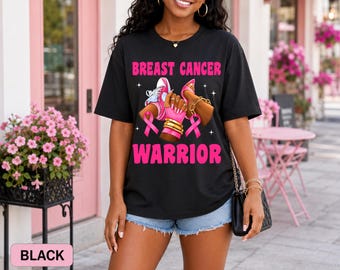 Camiseta de guerrera contra el cáncer de mama, camiseta de concienciación con lazo rosa, regalo para mujer luchadora fuerte, camiseta de apoyo de octubre para ella.
