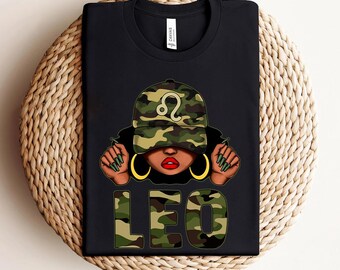 Camiseta de cumpleaños de Leo, camisetas de reina de cumpleaños afroamericanas para mujeres, camiseta a juego con gorra de camuflaje del zodíaco, regalo de agosto para mujer negra
