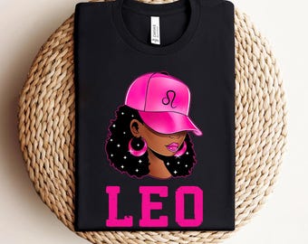 Camiseta de cumpleaños de Leo, camisetas de reina de cumpleaños afroamericanas para mujeres, camiseta a juego con gorra rosa y zodíaco, regalo de agosto para mujer negra