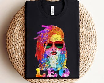 Camiseta de cumpleaños de Leo, camisetas de reina de cumpleaños afroamericanas para mujeres, camiseta del zodíaco con arte de cabello con rastas de melanina, regalo de agosto para mujeres negras