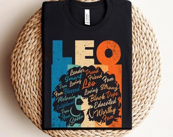 Camiseta de cumpleaños de Leo, camisetas de reina de cumpleaños afroamericanas para mujeres, camiseta retro Leo Afro Melanin, regalo de agosto para mujeres negras