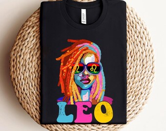 Camiseta de cumpleaños de Leo, camisetas de reina de cumpleaños afroamericanas para mujeres, camiseta del zodíaco con arte de cabello con rastas de melanina, regalo de agosto para mujeres negras