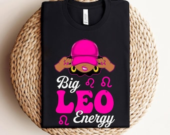 Camiseta de cumpleaños de Leo, Camisetas de reina de cumpleaños afroamericana para mujeres, Camiseta atrevida de mujer negra con gran energía Leo, Regalo de agosto para mujer negra