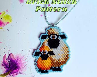 Mama Sheep and Lamb Brick Stitch PDF Pattern, Miyuki Delica 11/0 Beading Charm (Digital Download)