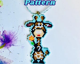 Giraffe Brick Stitch PDF Pattern, Miyuki Delica 11/0 Beading Charm (Digital Download)