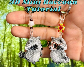 3D Beaded Raccoon Tutorial | Seed Bead Peyote Stitch Pattern | Keychain Charm DIY PDF