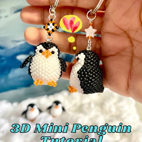 Tutorial per realizzare un pinguino 3D con perline / Schema a punto peyote con perline / Portachiavi fai da te in PDF