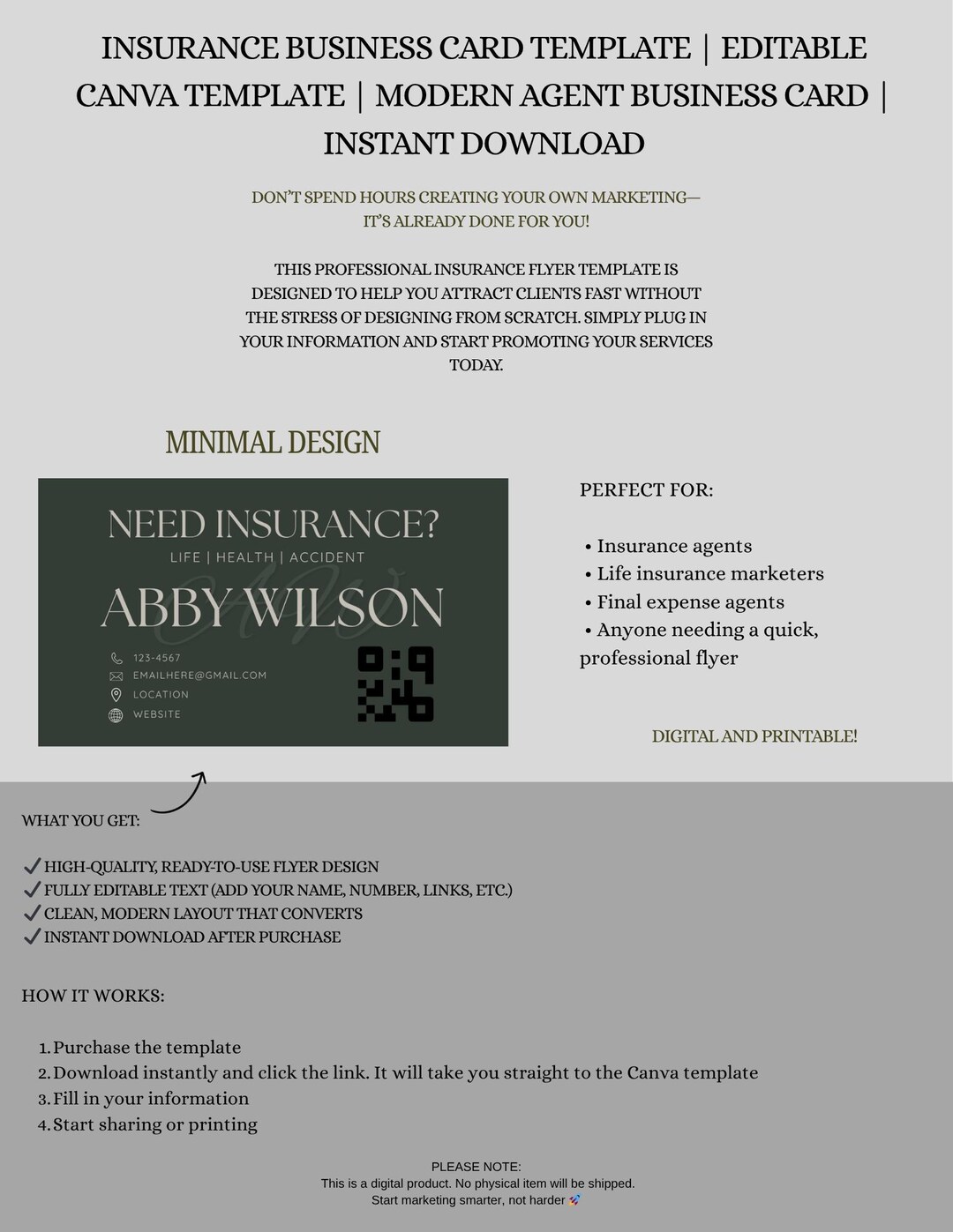 Insurance Business Card Template | Editable Canva Template | Modern ...