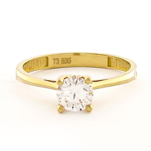 Anel de noivado sólido em ouro amarelo 14K, feito à mão para beleza atemporal e compromisso duradouro