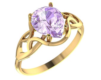 Handmade 14K Yellow Gold Retro Ring with Pear-Shaped Amethyst Center Stone - Vintage Style Jewelry, Spiritual Energy