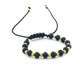 14k solid gold beaded bracelet with dark blue stones