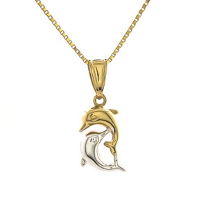 14K Solid Yellow & White Gold  3D Happy Dolphin  Pendant for Necklace Collection For Women men