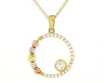 14k Solid Yellow Gold Circle Pendant for Necklace Collection For Women Men