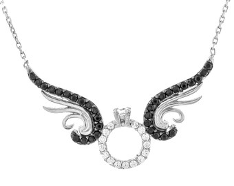 Änglavingar Ringhalsband, 925 Sterling Silver, Glittrande Kristallhänge Halsband, Presentask Jubileumspresent, Present till henne, Present, Änglavingar