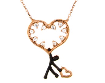 Hart ketting, 925 sterling zilveren hart hanger, gestippeld hart, open hart, liefde ketting, romantisch cadeau voor haar, beste vriend ketting