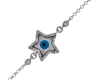 Evil Eye Bracelet, Blue Evil Eye, Turkish Evil Eye, Nazar Bracelet, Protection Bracelet, Dainty, Gift for Friend, Sterling Silver 925
