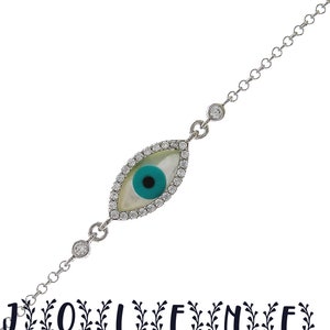 Blue Evil Eye Bracelet, Silver Chain Bracelet, Evil Eye Charm Bracelet, Stacking Jewelry, Lucky Charm Bracelet, Amulet Jewelry,Birthday Gift