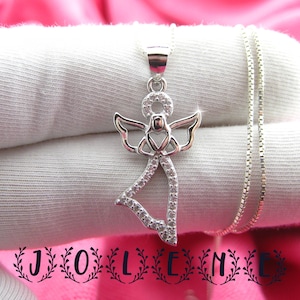 Angel necklace for women Pendant necklace sterling silver 925 Angel wing jewelry Guardian angel charm jewellery Memorial Sympathy Gift