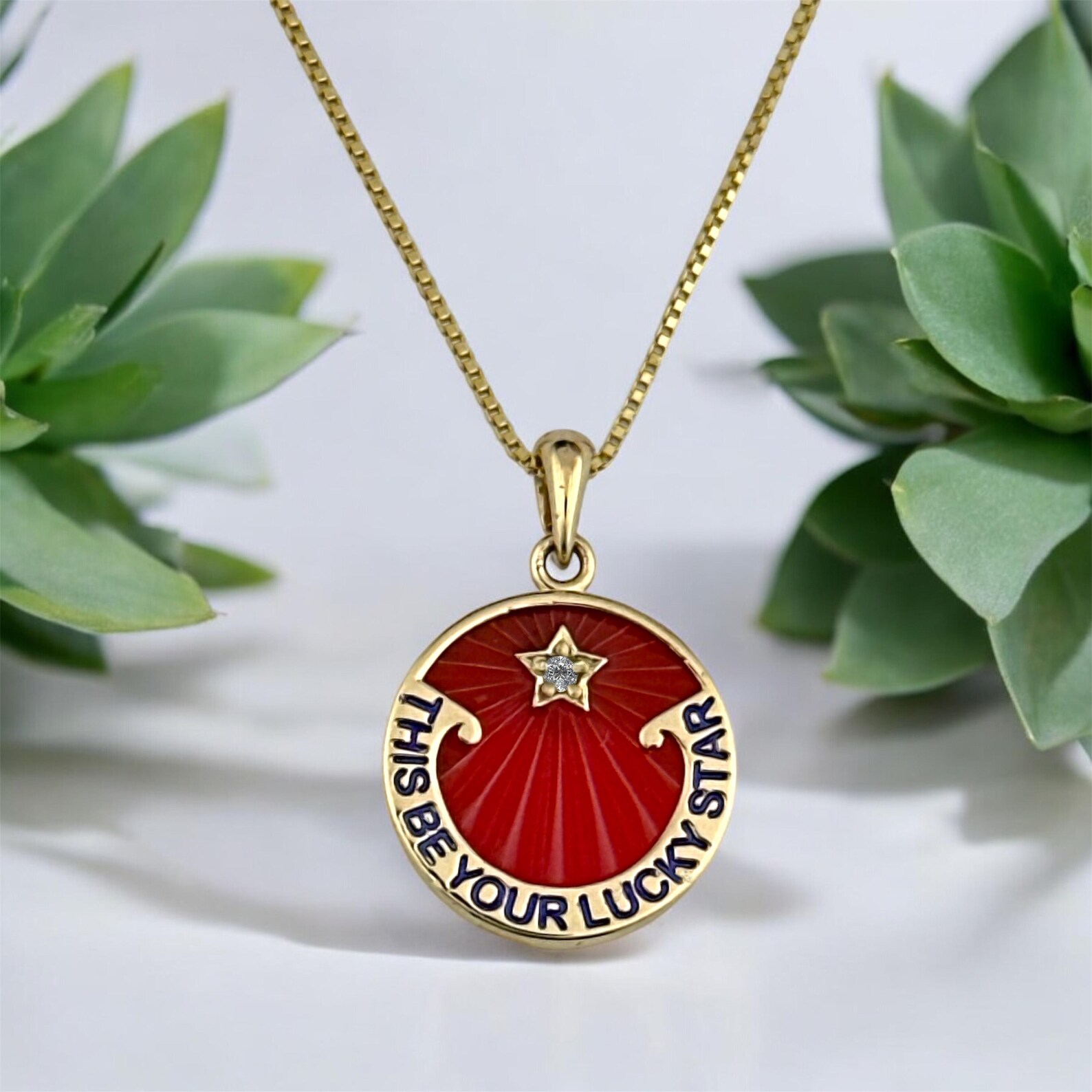 Red Saturday Night Lucky Star Charm, Love Pendant, Real 14K
