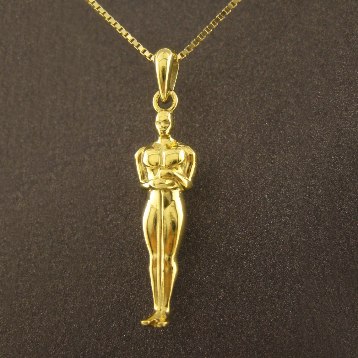 14k Solid Gold Necklace Academy Award Pendant Oscar Gift Etsy