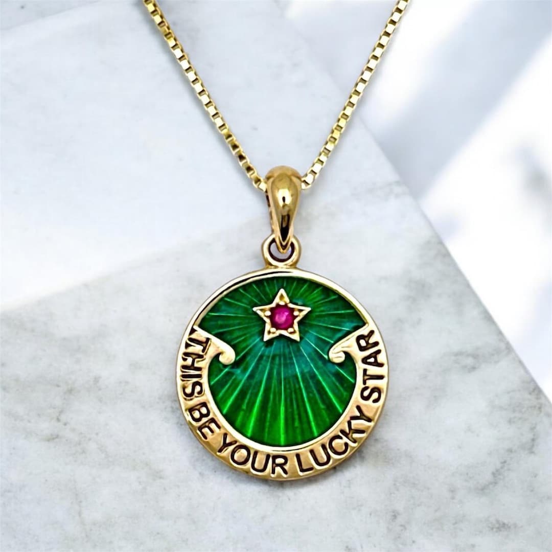 14K Gold Necklace With 'this Be Your Lucky Star' Retro