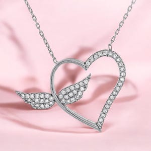 Heart with wings pendant, Sterling silver 925, Memorial pendant, Small simple Heart Charm, Winged heart jewelry gift for her angel memory
