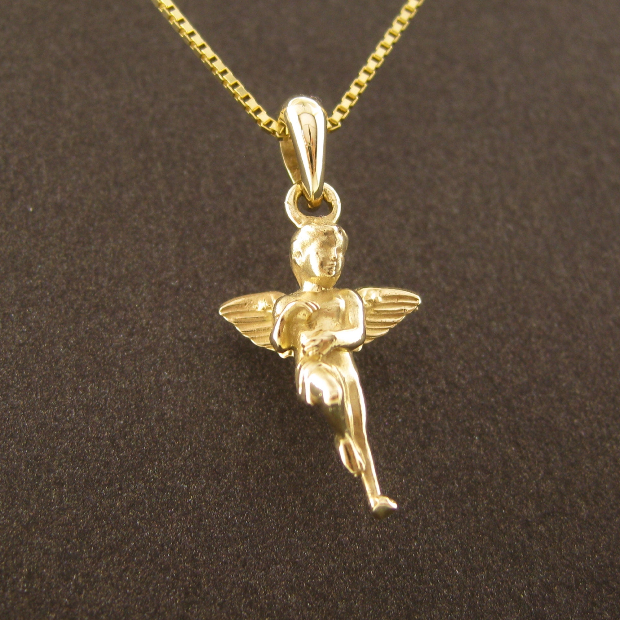 Solid 14K Gold Angel Pendant A Divine Symbol of Grace Protection
