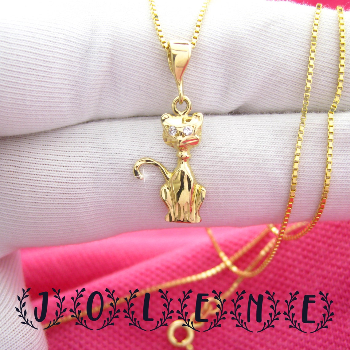14k Solid Yellow Gold Cat Pendant for Necklace Collection For Etsy