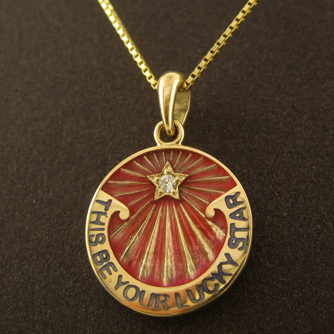 Red Saturday Night Lucky Star Charm, Love Pendant, Real 14K Solid ...