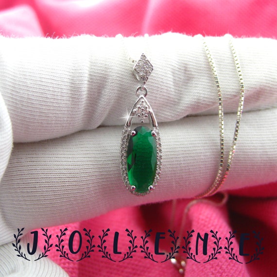 Sterling Silver 925 Necklace Pendant Green Stone - Etsy
