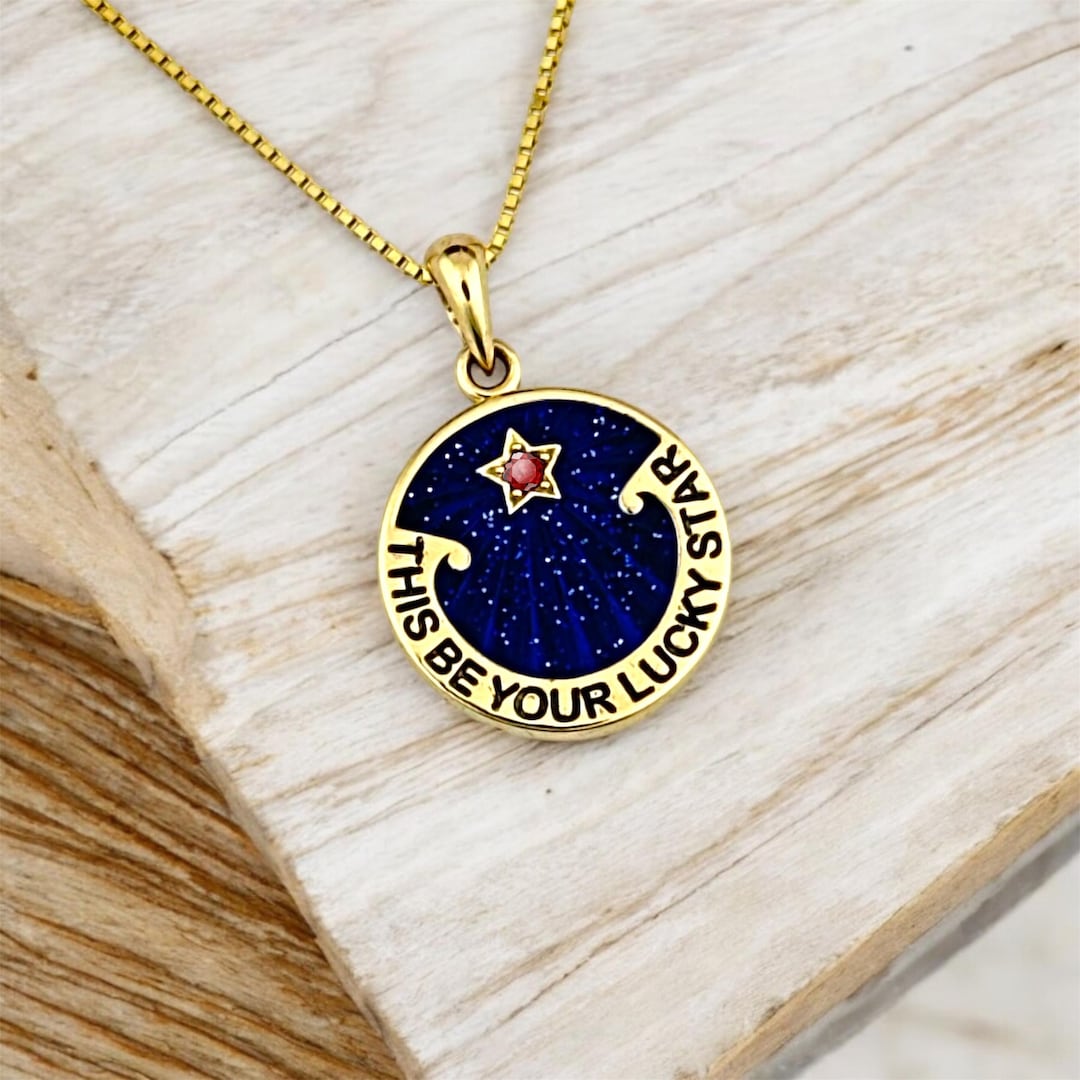 Blue Saturday Night Lucky Star Charm, Love Pendant, Real 14K