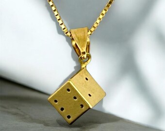 Silver Dice Pendant Necklace, Vintage Men's Necklace, Hip-hop