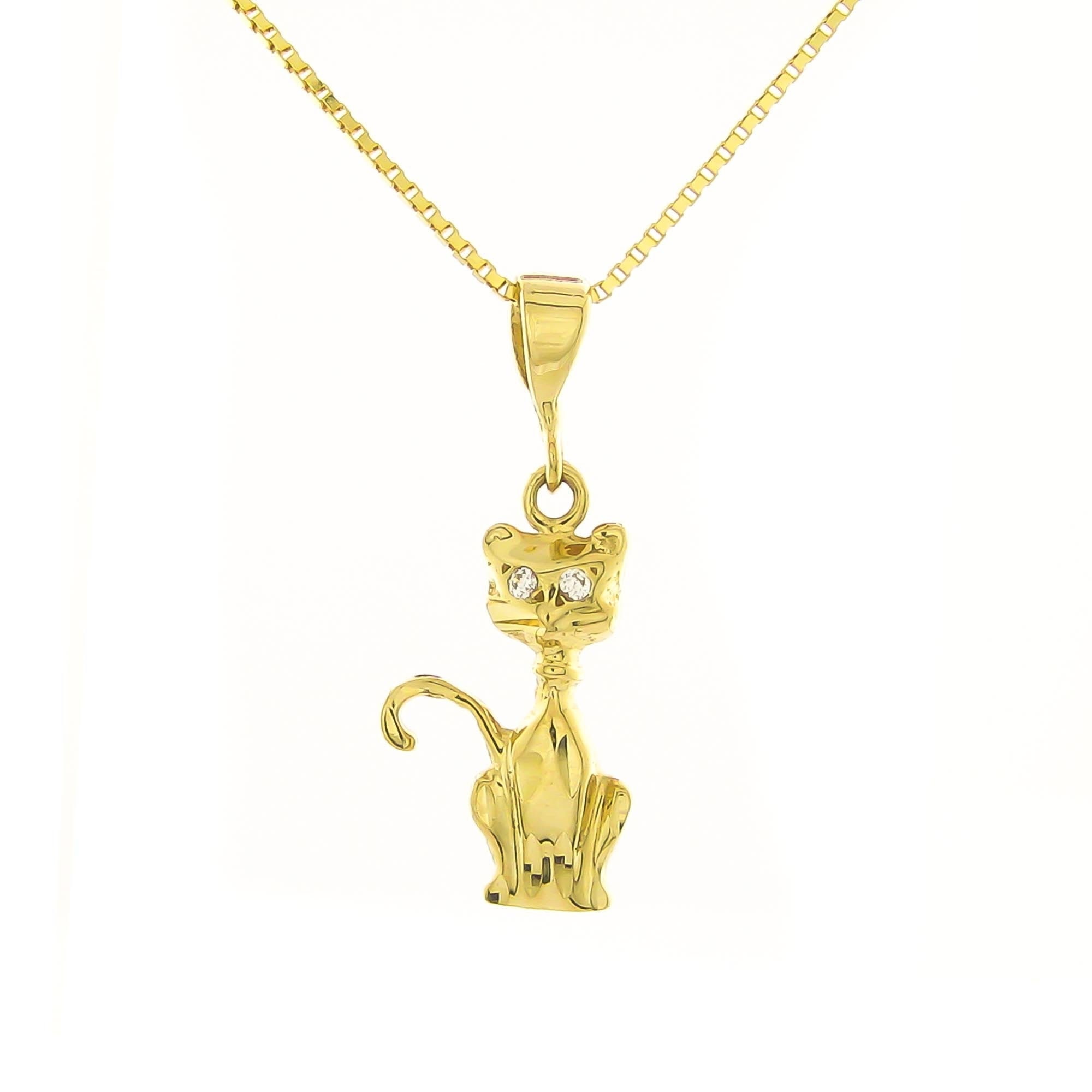 14k Solid Yellow Gold Cat Pendant for Necklace Collection For Etsy