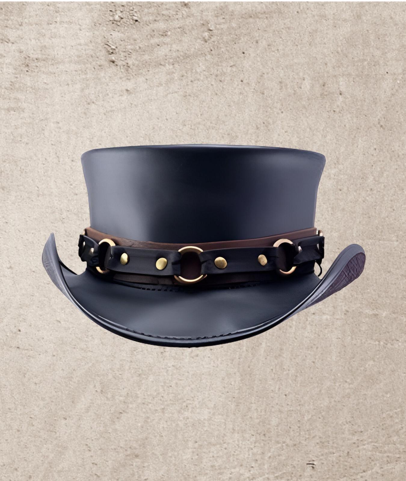 Steampunk Marlow Leather Top Hat with Garter Hatband Leather Top Hat  main image 2