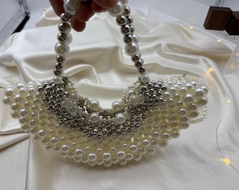 Handmade Beaded Pearl Clutch, Bridal Wedding Handbag, Gift for her