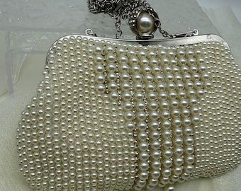 Art Deco Pearl Clutch, Silver Chain Evening Bag