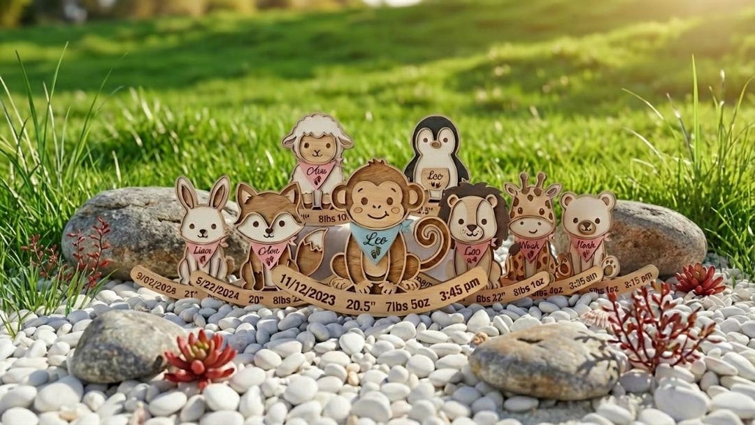 Personalized Baby Birth Stats Sign With Animals, Wooden Newborn Name ...