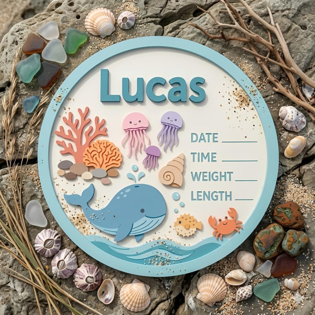 Personalized Ocean Baby Birth Announcement Sign, Custom Name Nursery ...
