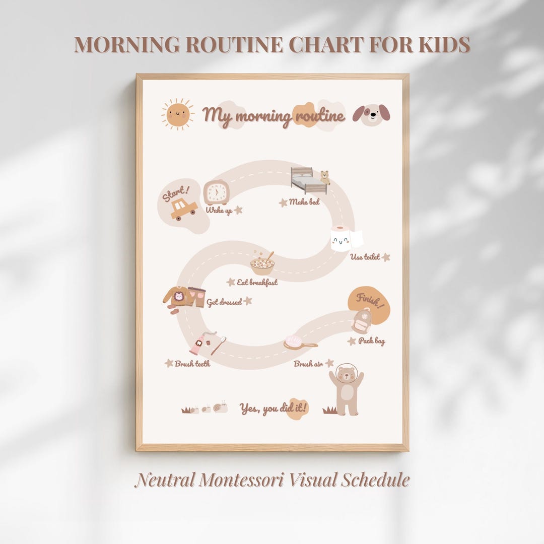 Neutral Morning Routine Chart for Kids Printable | Montessori Visual ...