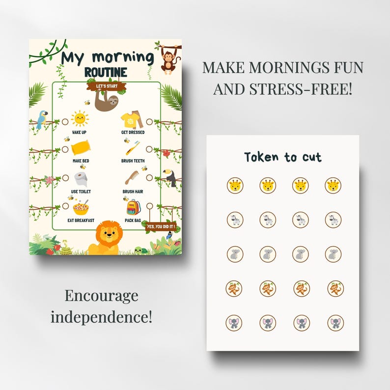Kids Morning Routine Chart Jungle Animals | Printable Routine for Kids ...