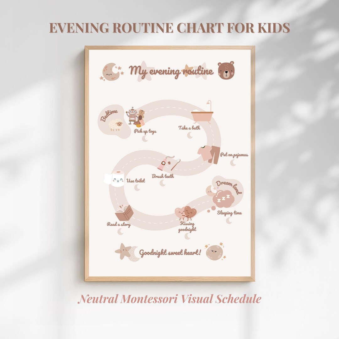 Evening Routine Chart Printable for Kids – Bedtime Visual Schedule ...