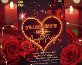 Valentine’s Day Couple Party Invitation Template Editable Romantic Night Club Flyer Digital Download