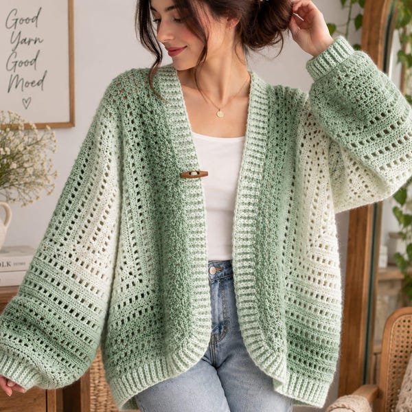 Crochet Hexagon Cardigan Pattern PDF | Oversized Mesh Cardigan | Gradient Open Front Cardigan | Women's Sizes S-XL | US Terms