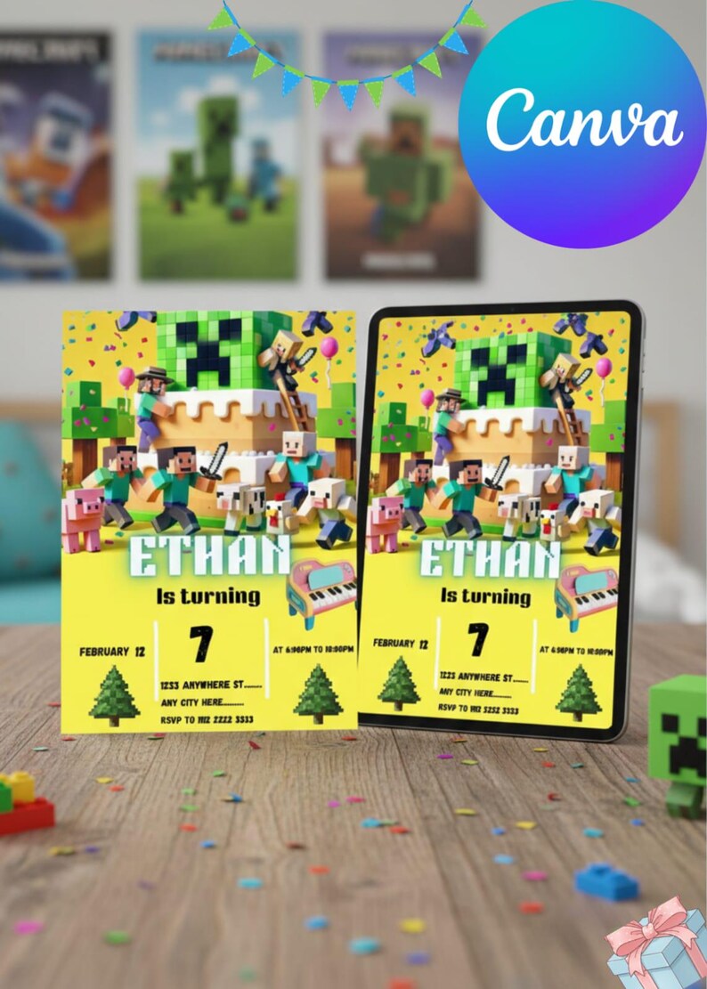 Minecraft Birthday Invitation | Minecraft Party Invite for Kids ...