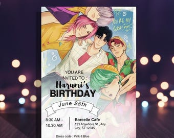 Editable Anime Birthday Invitation, Canva Template, Cute Cartoon Party Invite, Digital Printable Birthday Card