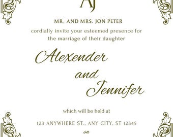 Plantilla elegante de invitación de boda dorada / Invitación minimalista de Canva (Descarga PDF)