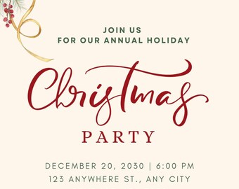 Floral Christmas Party Invitation | Editable Holiday Invite (Instant Download)