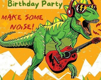 Editable Dinosaur Birthday Invitation, Rock Theme Kids Party Invite, Canva Birthday Template, Fun Cartoon Digital Printable Card