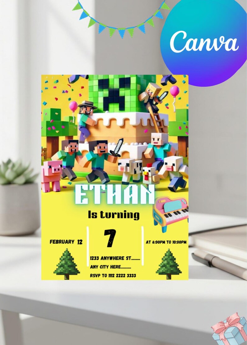 Minecraft Birthday Invitation | Minecraft Party Invite for Kids ...
